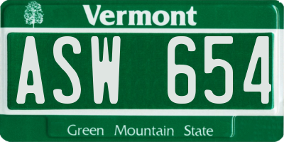 VT license plate ASW654