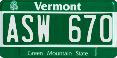 VT license plate ASW670