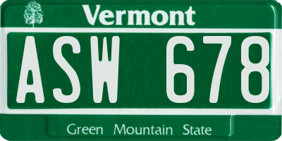 VT license plate ASW678