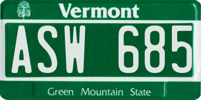 VT license plate ASW685