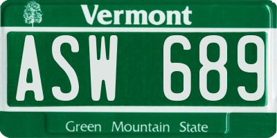 VT license plate ASW689