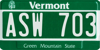 VT license plate ASW703