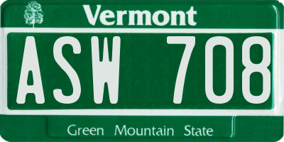 VT license plate ASW708