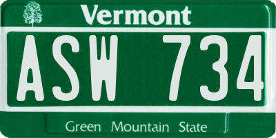 VT license plate ASW734