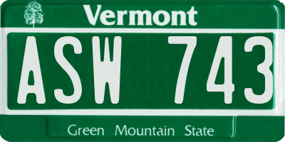 VT license plate ASW743