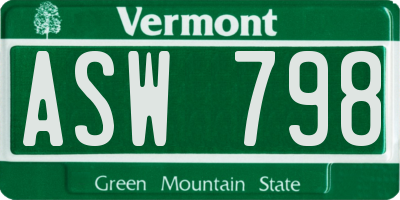VT license plate ASW798