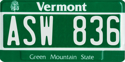 VT license plate ASW836