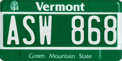 VT license plate ASW868