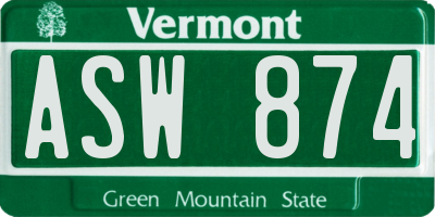 VT license plate ASW874
