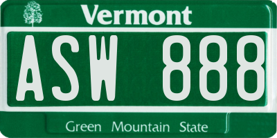 VT license plate ASW888