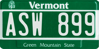 VT license plate ASW899