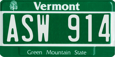 VT license plate ASW914