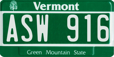 VT license plate ASW916