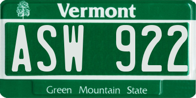 VT license plate ASW922