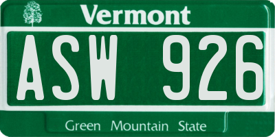 VT license plate ASW926