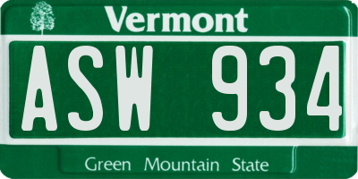 VT license plate ASW934