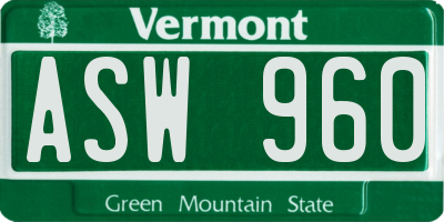 VT license plate ASW960