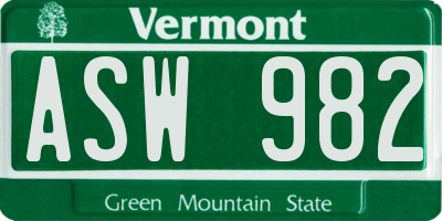 VT license plate ASW982