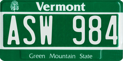 VT license plate ASW984
