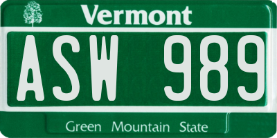 VT license plate ASW989