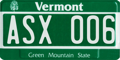 VT license plate ASX006