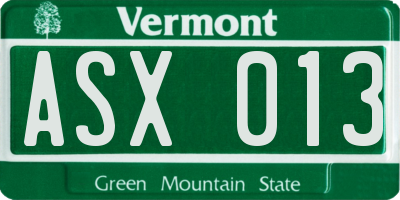 VT license plate ASX013