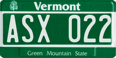 VT license plate ASX022