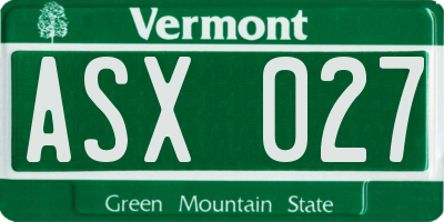 VT license plate ASX027
