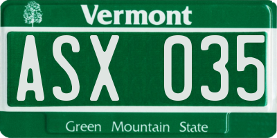 VT license plate ASX035