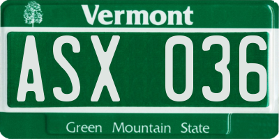 VT license plate ASX036