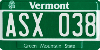 VT license plate ASX038