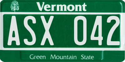 VT license plate ASX042