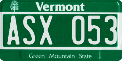 VT license plate ASX053