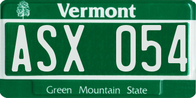VT license plate ASX054