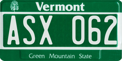 VT license plate ASX062