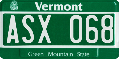 VT license plate ASX068