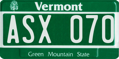 VT license plate ASX070