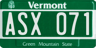 VT license plate ASX071