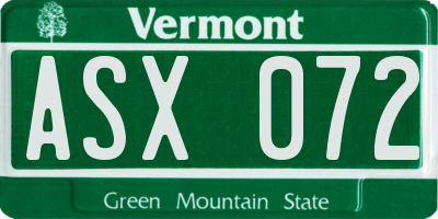 VT license plate ASX072