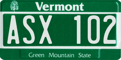 VT license plate ASX102