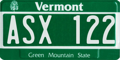 VT license plate ASX122