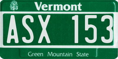 VT license plate ASX153