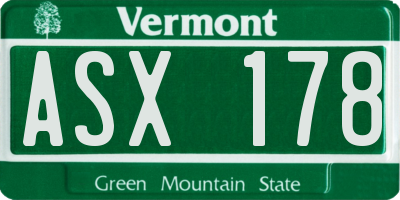 VT license plate ASX178