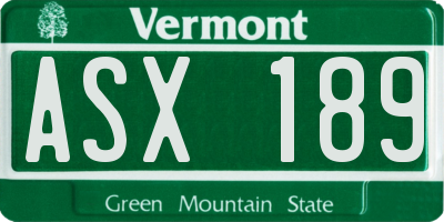 VT license plate ASX189