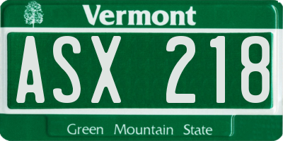 VT license plate ASX218