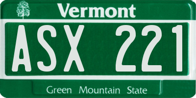 VT license plate ASX221
