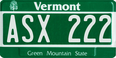 VT license plate ASX222