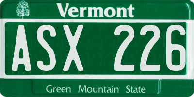 VT license plate ASX226