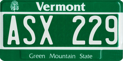 VT license plate ASX229