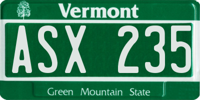 VT license plate ASX235